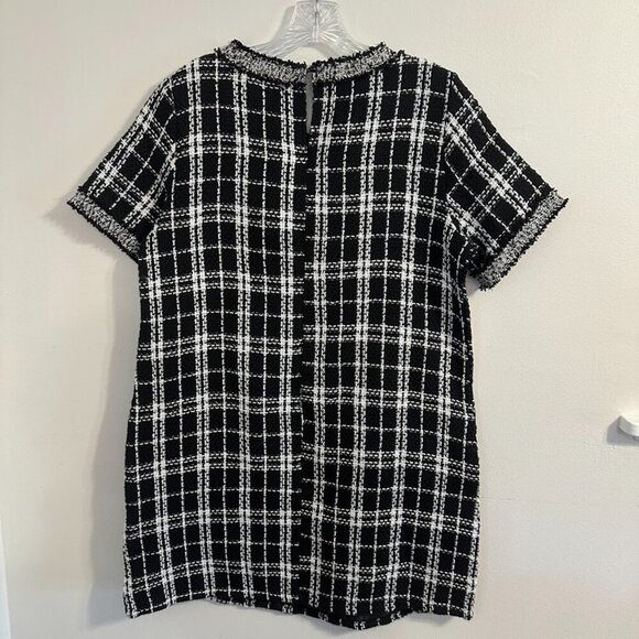 SHEIN Black & White Tweed Plaid Dress Knee Length with Silver Buttons - Size 6 - Picture 4 of 10